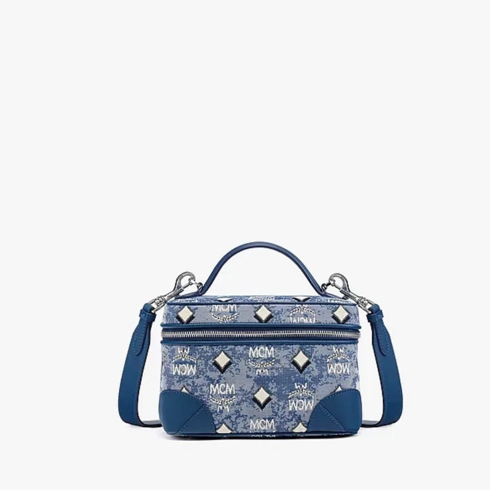 MCM Blue Logo Monogram Crossbody Vanity Case